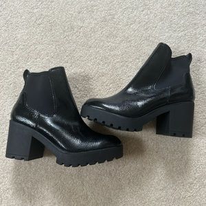 Black Synthetic Patent Women's Ankle Platform Boot